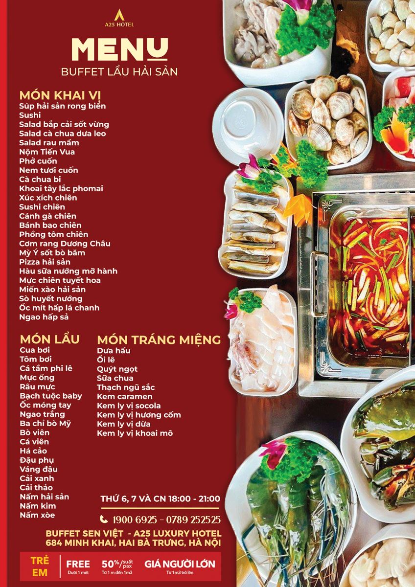 Menu Buffet lẩu hải sản tươi sống tại 684 Minh Khai, Hai Bà Trưng, Hà Nội